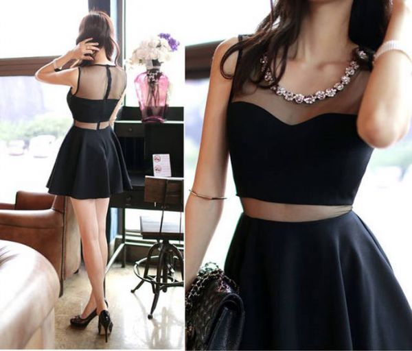 mini vestido preto com transparencia